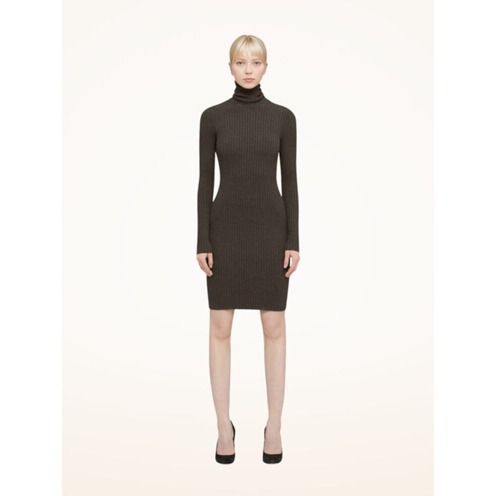 Wolford Green Merino Wool Blend Ribbed Turtleneck Ling Sleeve Dress sz XS